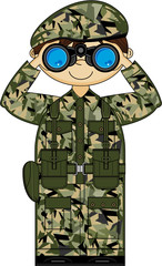 Poster - Cute Cartoon Army Soldier with Binoculars