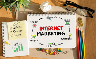 Poster - notebook with toolls and notes about internet marketing
