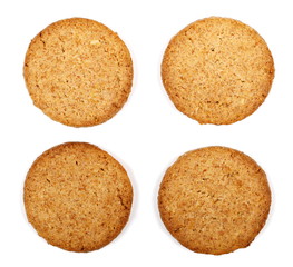 Wall Mural - set round wholewheat biscuits with hazelnut isolated on white background