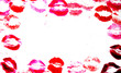 Lipstick kisses marks frame love erotic background