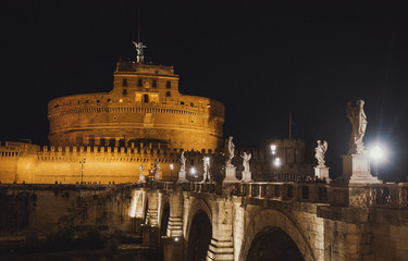 Castle of the Holy Angel (Castel Sant Angelo) in Rome, Italy at night.