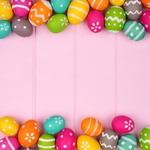 Colorful Easter Egg Double Border Against A Pink Wood Background