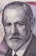 Sigmund Freud (1856 - 1939) portrait on Austria 50 schilling banknote closeup macro. Austrian neurologist and the founder of psychoanalysis.