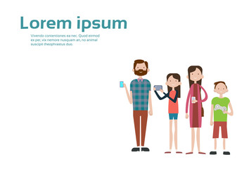 Poster - people chat digital device tablet phone social network communication flat vector illustration