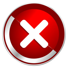 Poster - Cancel red web icon. Metal shine silver chrome border round button isolated on white background. Circle modern design abstract sign for smartphone applications.