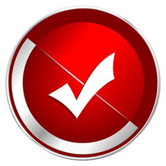 Fototapete - Accept red web icon. Metal shine silver chrome border round button isolated on white background. Circle modern design abstract sign for smartphone applications.