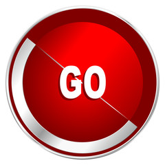 Fototapete - Go red web icon. Metal shine silver chrome border round button isolated on white background. Circle modern design abstract sign for smartphone applications.