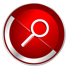 Aufkleber - Search red web icon. Metal shine silver chrome border round button isolated on white background. Circle modern design abstract sign for smartphone applications.