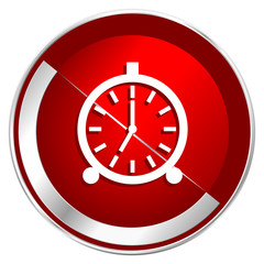 Aufkleber - Alarm red web icon. Metal shine silver chrome border round button isolated on white background. Circle modern design abstract sign for smartphone applications.