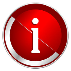Poster - Information red web icon. Metal shine silver chrome border round button isolated on white background. Circle modern design abstract sign for smartphone applications.