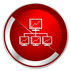 Poster - Network red web icon. Metal shine silver chrome border round button isolated on white background. Circle modern design abstract sign for smartphone applications.