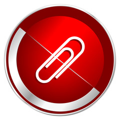 Aufkleber - Paperclip red web icon. Metal shine silver chrome border round button isolated on white background. Circle modern design abstract sign for smartphone applications.