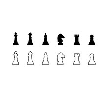 Chess Pieces Black And White Icons Set. Vector Illustration