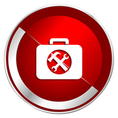 Fototapete - Toolkit red web icon. Metal shine silver chrome border round button isolated on white background. Circle modern design abstract sign for smartphone applications.
