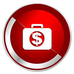 Poster - Financial red web icon. Metal shine silver chrome border round button isolated on white background. Circle modern design abstract sign for smartphone applications.
