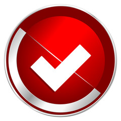 Fototapete - Accept red web icon. Metal shine silver chrome border round button isolated on white background. Circle modern design abstract sign for smartphone applications.
