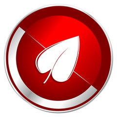Poster - Leaf red web icon. Metal shine silver chrome border round button isolated on white background. Circle modern design abstract sign for smartphone applications.