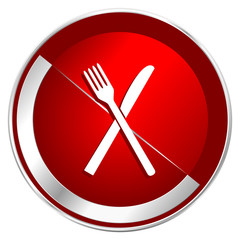 Poster - Restaurant red web icon. Metal shine silver chrome border round button isolated on white background. Circle modern design abstract sign for smartphone applications.