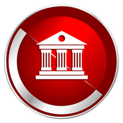 Aufkleber - Museum red web icon. Metal shine silver chrome border round button isolated on white background. Circle modern design abstract sign for smartphone applications.