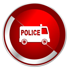 Poster - Police red web icon. Metal shine silver chrome border round button isolated on white background. Circle modern design abstract sign for smartphone applications.