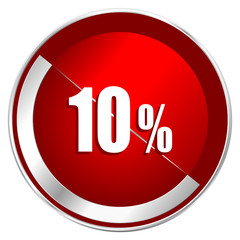 Poster - 10 percent red web icon. Metal shine silver chrome border round button isolated on white background. Circle modern design abstract sign for smartphone applications.