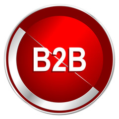 Poster - B2b red web icon. Metal shine silver chrome border round button isolated on white background. Circle modern design abstract sign for smartphone applications.