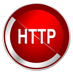 Poster - Http red web icon. Metal shine silver chrome border round button isolated on white background. Circle modern design abstract sign for smartphone applications.