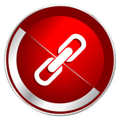 Aufkleber - Link red web icon. Metal shine silver chrome border round button isolated on white background. Circle modern design abstract sign for smartphone applications.