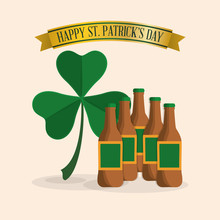 Happy St Patricks Day Many Beer And Clover Vector Illustration Eps 10