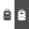 Backpack icon on a dark and white background