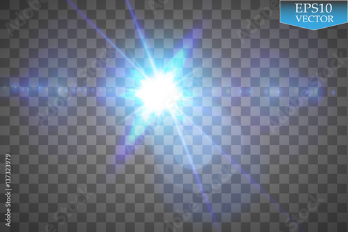 Fotografie, Obraz Blue spotlight flash with lens flare effect