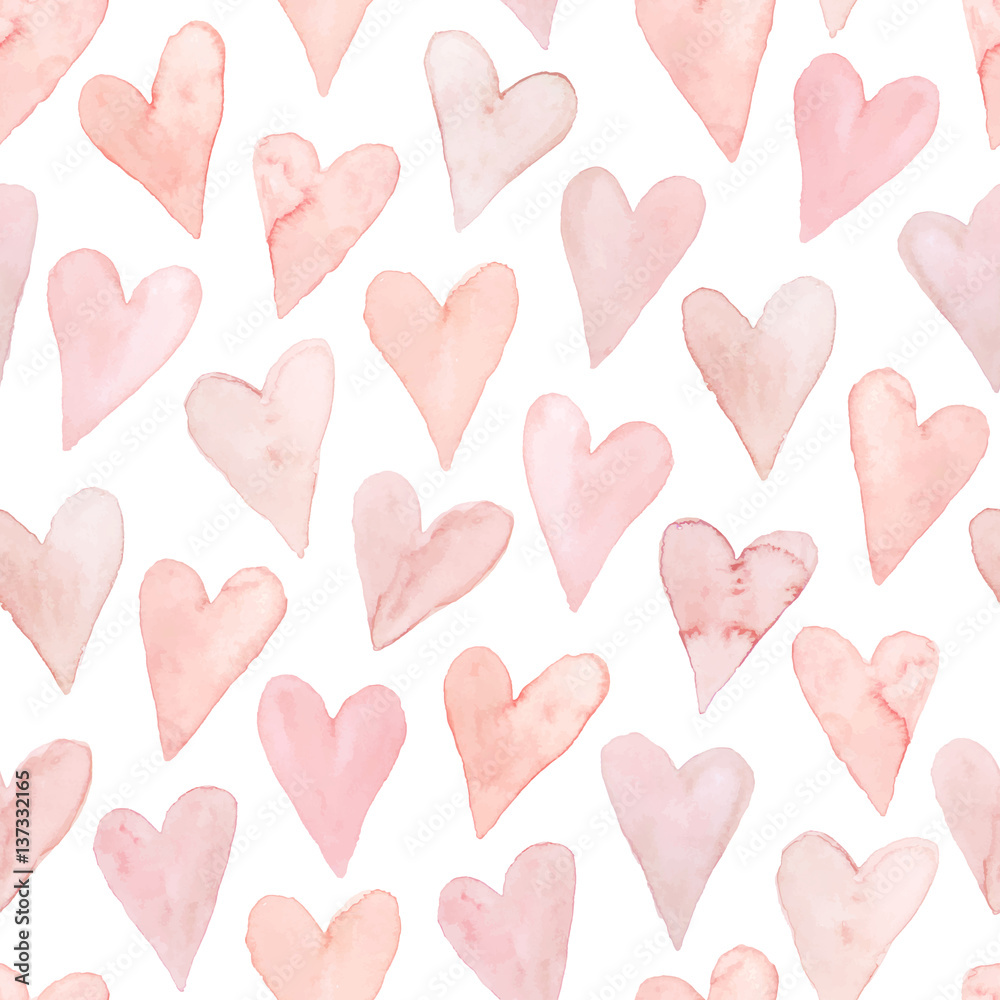 Watercolor hearts seamless background. Pink watercolor heart pattern ...