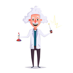 Wall Mural - Crazy old scientist. Funny character. Cartoon vector illustration