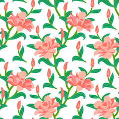 Wall Mural - Floral seamless vector pattern with peony flowers