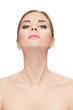 portrait of female neck on white background closeup. girl with c