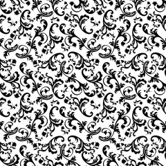  Seamless background baroque style black and white. Vintage Pattern. Retro Victorian ornament. Elements of flowers and leaves. Vector illustration. Use for wallpaper, print packaging paper, textiles.