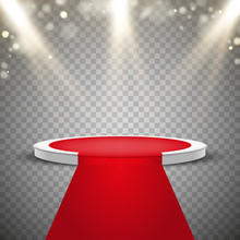 Red Carpet And Round Podium With Lights Effect, Abstract Background, Vector