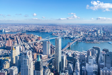 Canvas Print - Skyline aerial view of Manhattan with skyscrapers, East River, Brooklyn Bridge and Manhattan Bridge - New York, USA