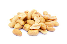Arranged Peanuts Peeled And Isolated On White Background