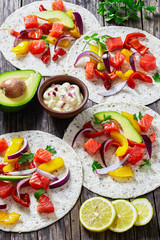 Poster - delicious healthy fajitas with chunks of smoked salmon