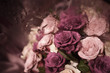 a bouquet of roses in drops of dew, soft lilac purple color, soft blurred image. Soft focus, artistic effect.
