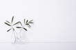 Two olive branches in glass bottles