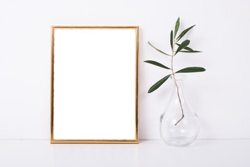 Canvas Print - Golden frame mock-up on white wall