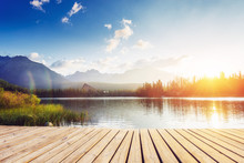 The Sunrise Over A Lake In The Park High Tatras.