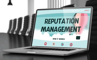 Poster - Reputation Management - on Laptop Screen. Closeup. 3D.