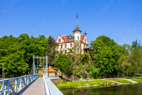 Poster Längste Tragseilbrücke Sachsens, Grimma Hängebrücke über der Mulde