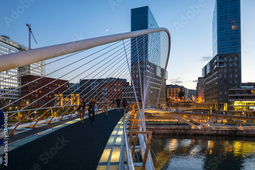 View to the Plaza de la Convivencia with the famous bridge Puente Zubizuri, The Tablou Canvas