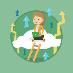 Sticker - Business woman sitting on cloud with laptop.