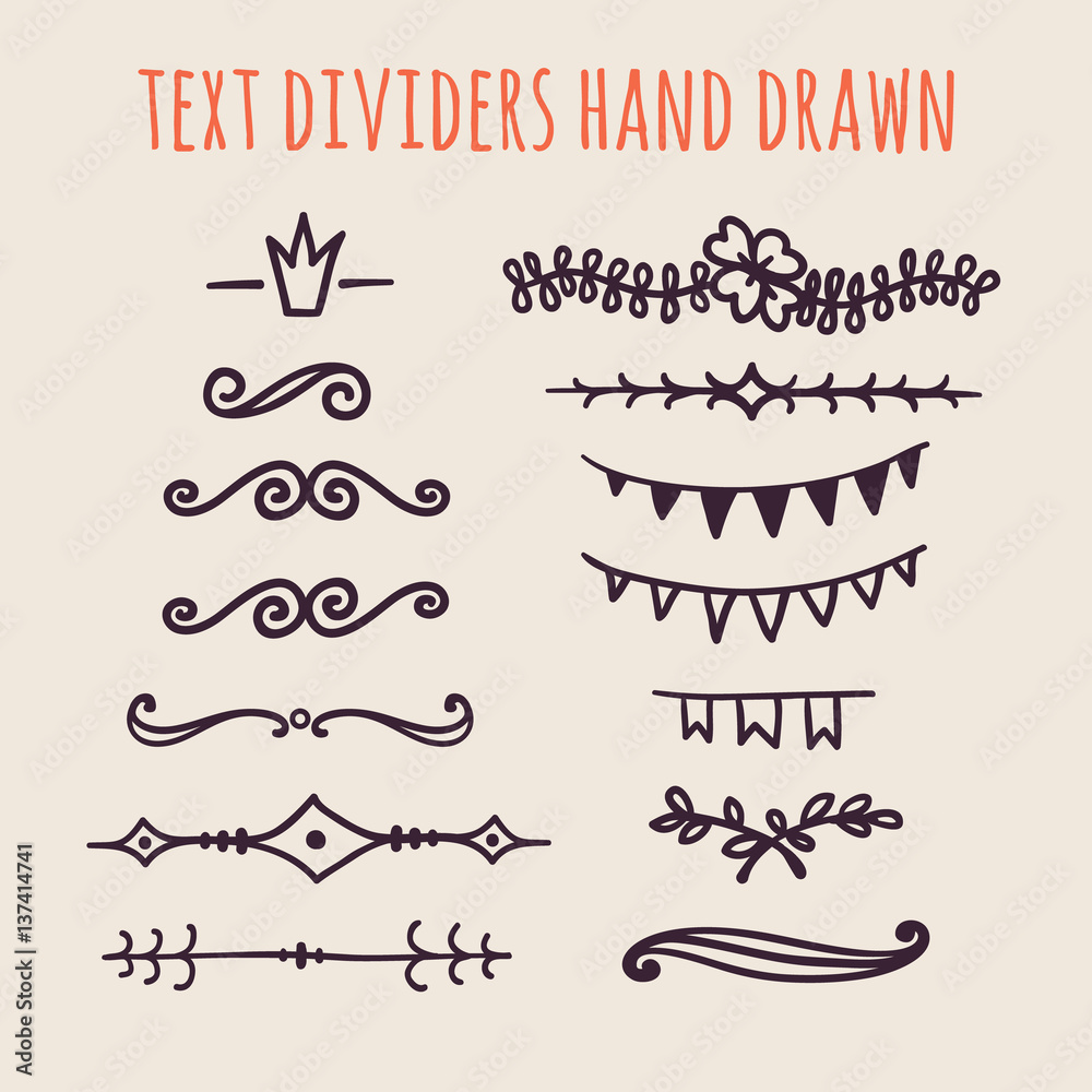Set of hand drawn text dividers isolated on light background Stock ...