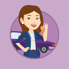 Poster - Woman holding keys to her new car.